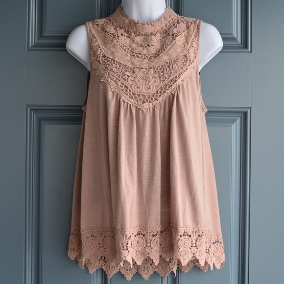 Xhilaration Tops - Taupe Colored Lace Embellished Top by Xhilaration